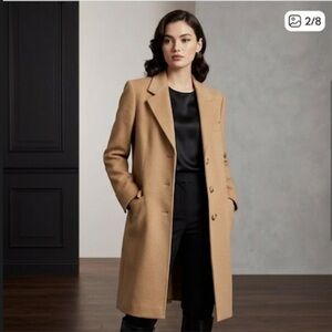 Fleurette Camelhair Long Overcoat Wool Dress‎ Maxi Coat Tan Women's Sz 6
